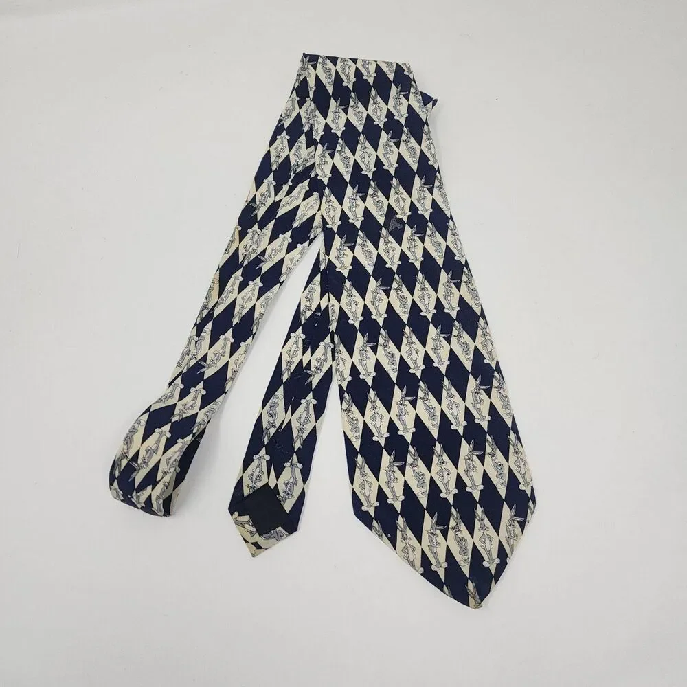 Vintage Warner Bros Studio Store Tie Mens Navy Bugs Bunny Silk Looney Tunes 90s